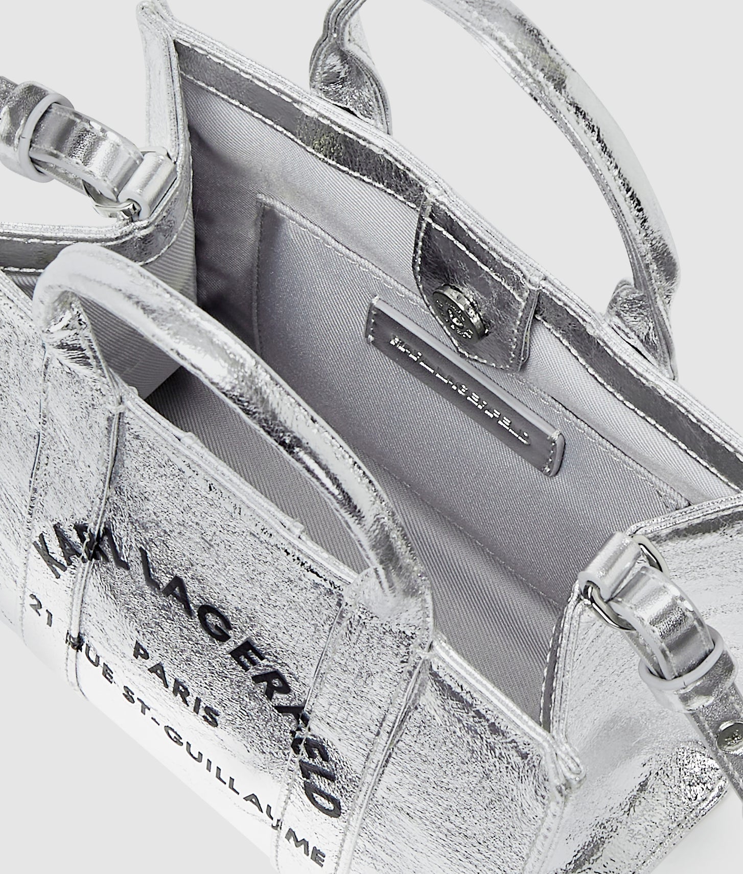 KarlLagerfeld Rue St-Guillaume Mini Metallic Tote Bag Silver