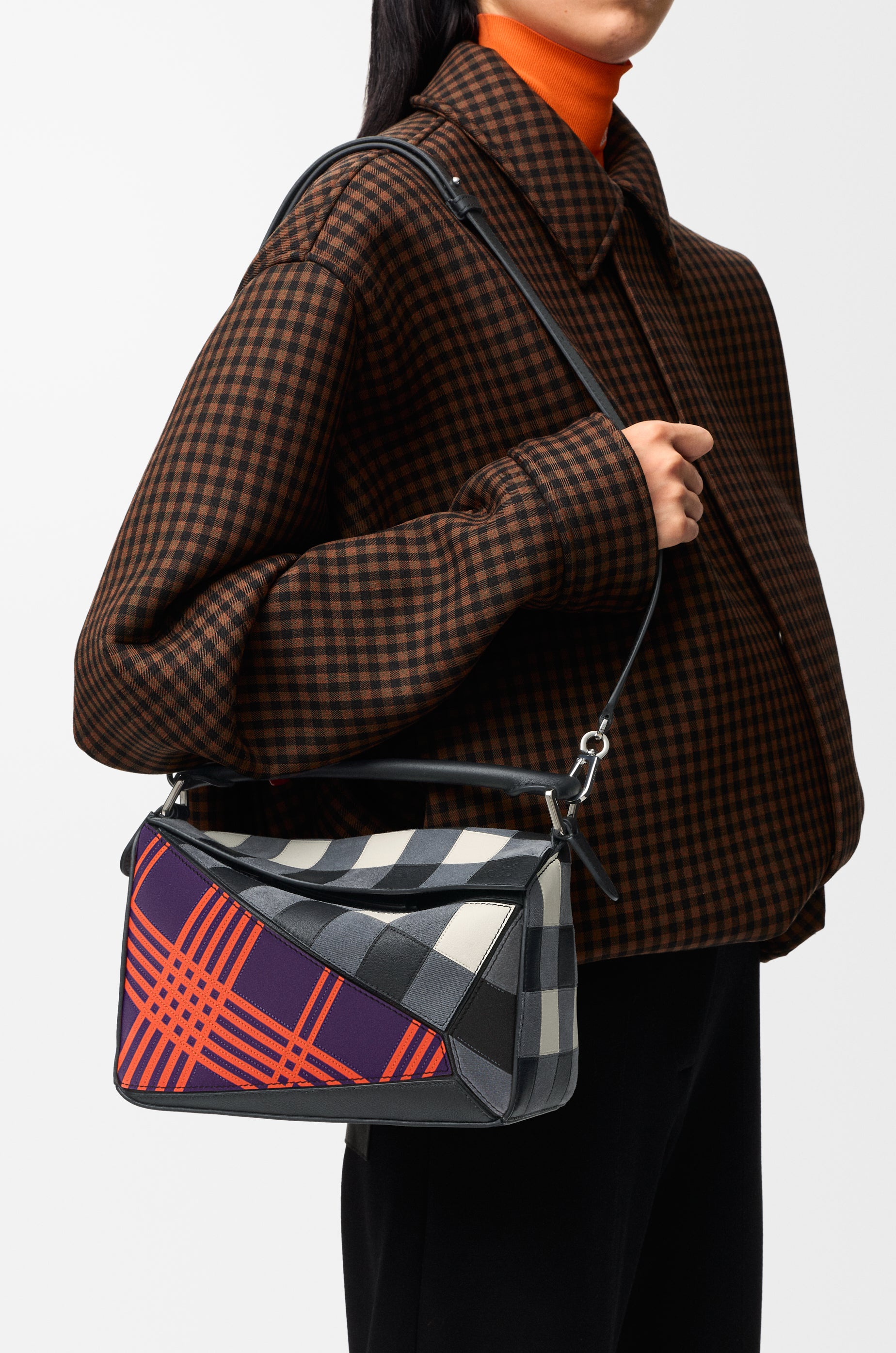 Loewe Small Puzzle bag in check intarsio