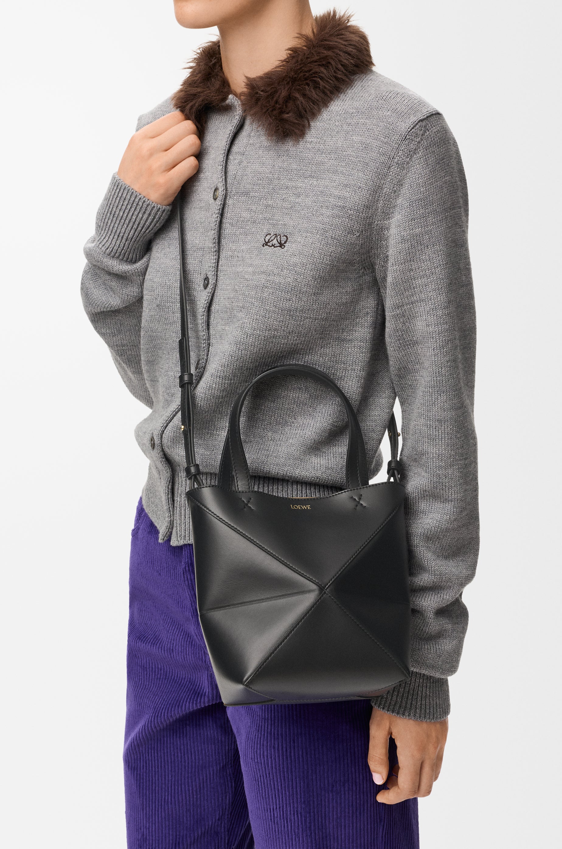 Loewe Mini Puzzle Fold tote in shiny calfskin