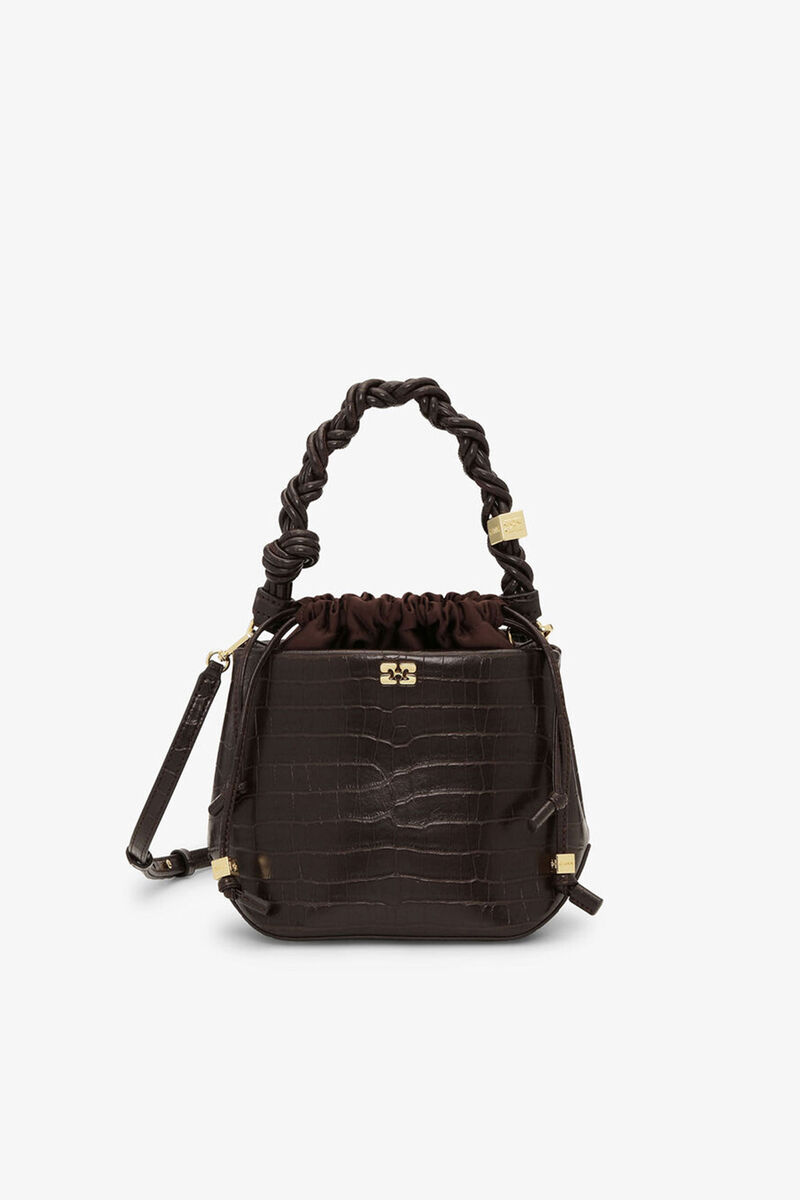 Ganni Chocolate Fondant Brown Croco Bou Bucket Bag