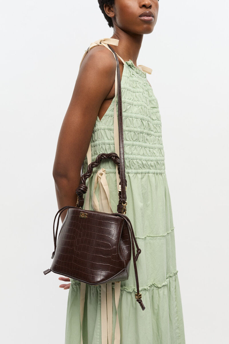 Ganni Chocolate Fondant Brown Croco Bou Bucket Bag