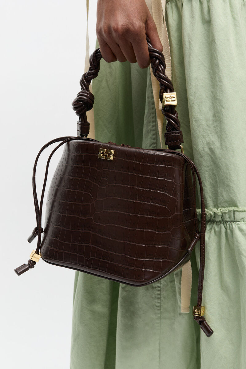 Ganni Chocolate Fondant Brown Croco Bou Bucket Bag