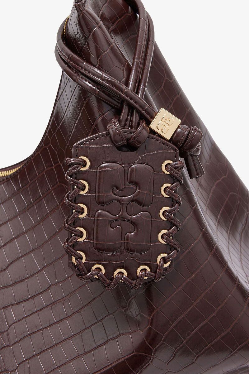 Ganni Chocolate Fondant Brown Croco Xxl Hobo Bag