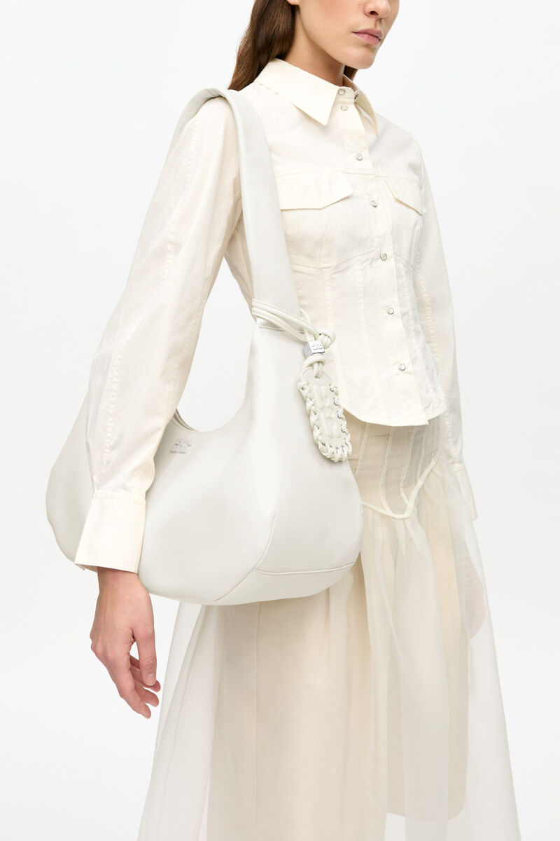 Ganni Egret Ivory Medium Hobo Bag
