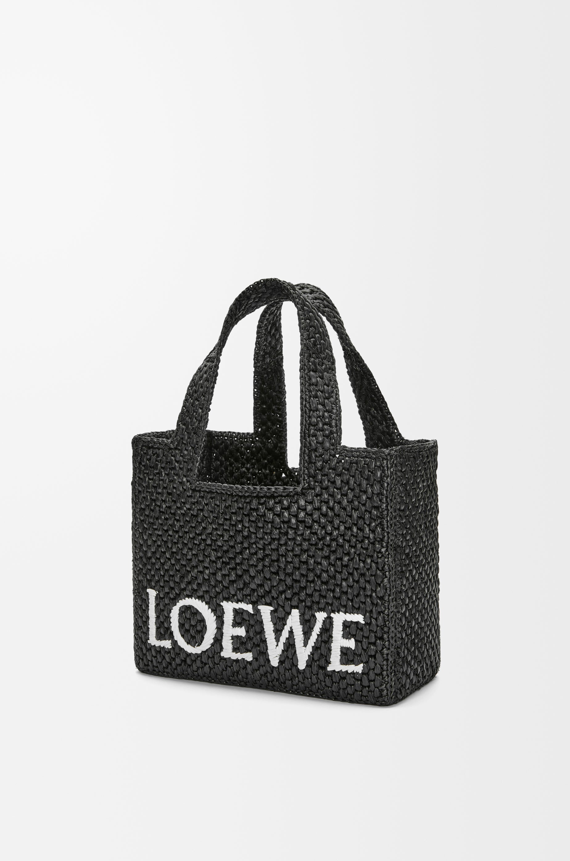Loewe Small LOEWE Font tote in raffia