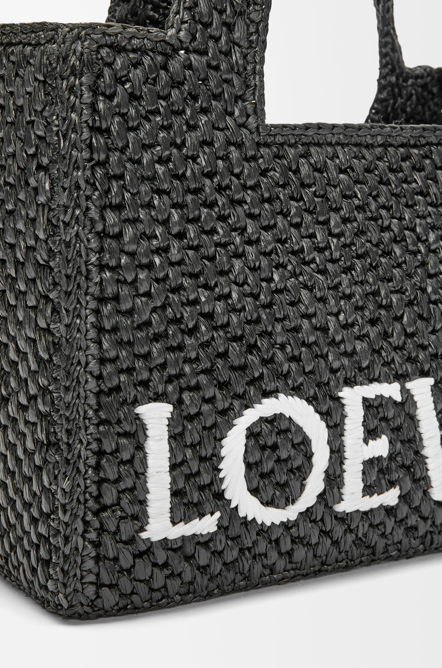 Loewe Small LOEWE Font tote in raffia
