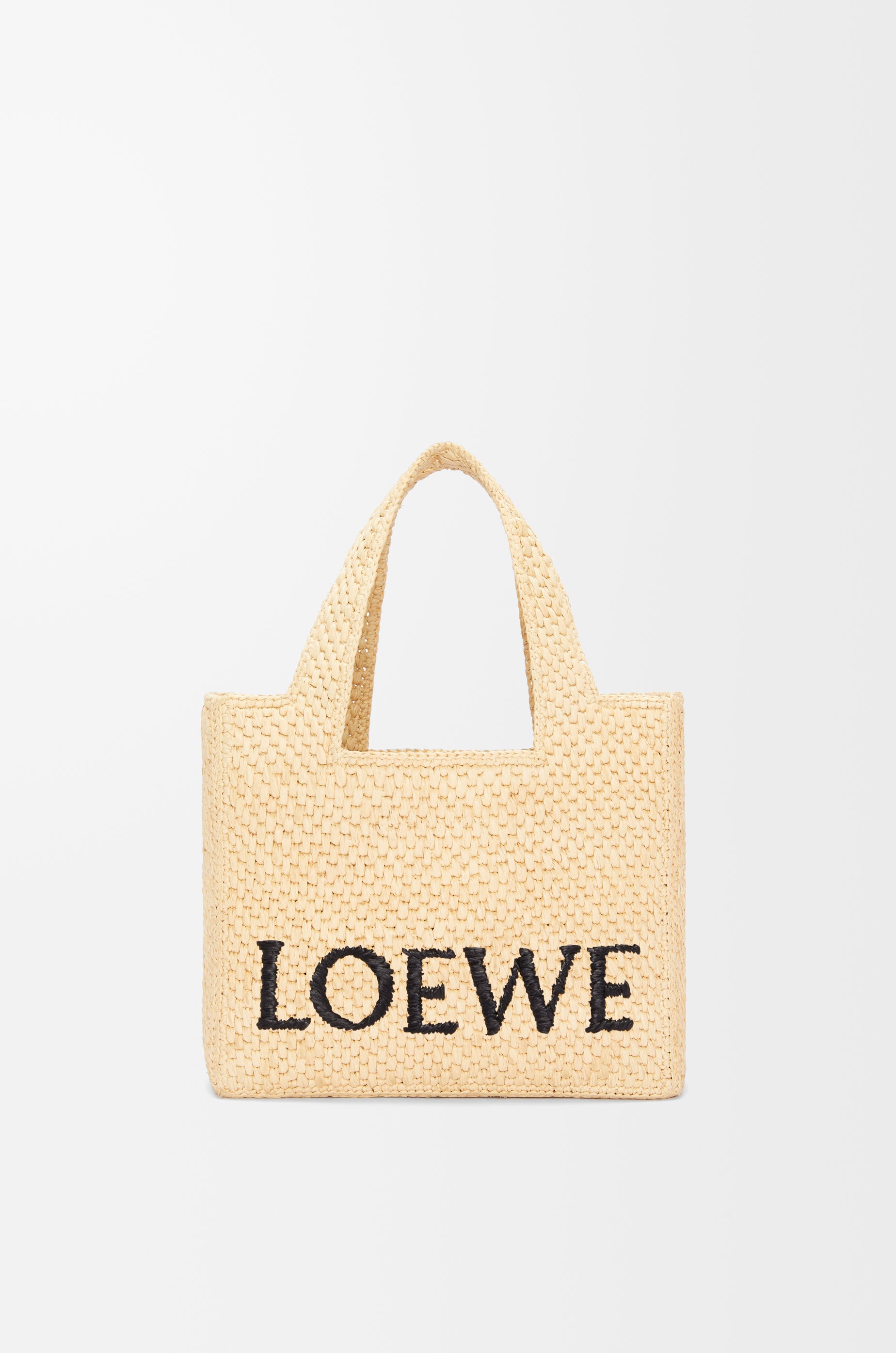 Loewe Small LOEWE Font tote in raffia