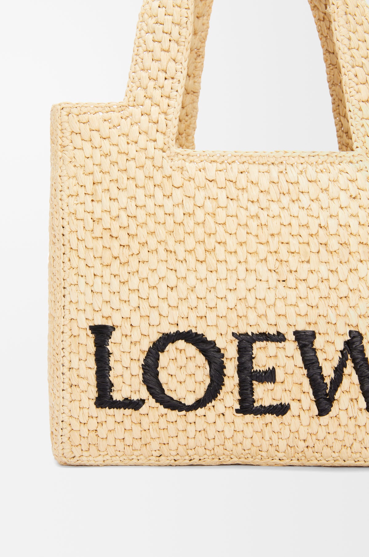 Loewe Small LOEWE Font tote in raffia