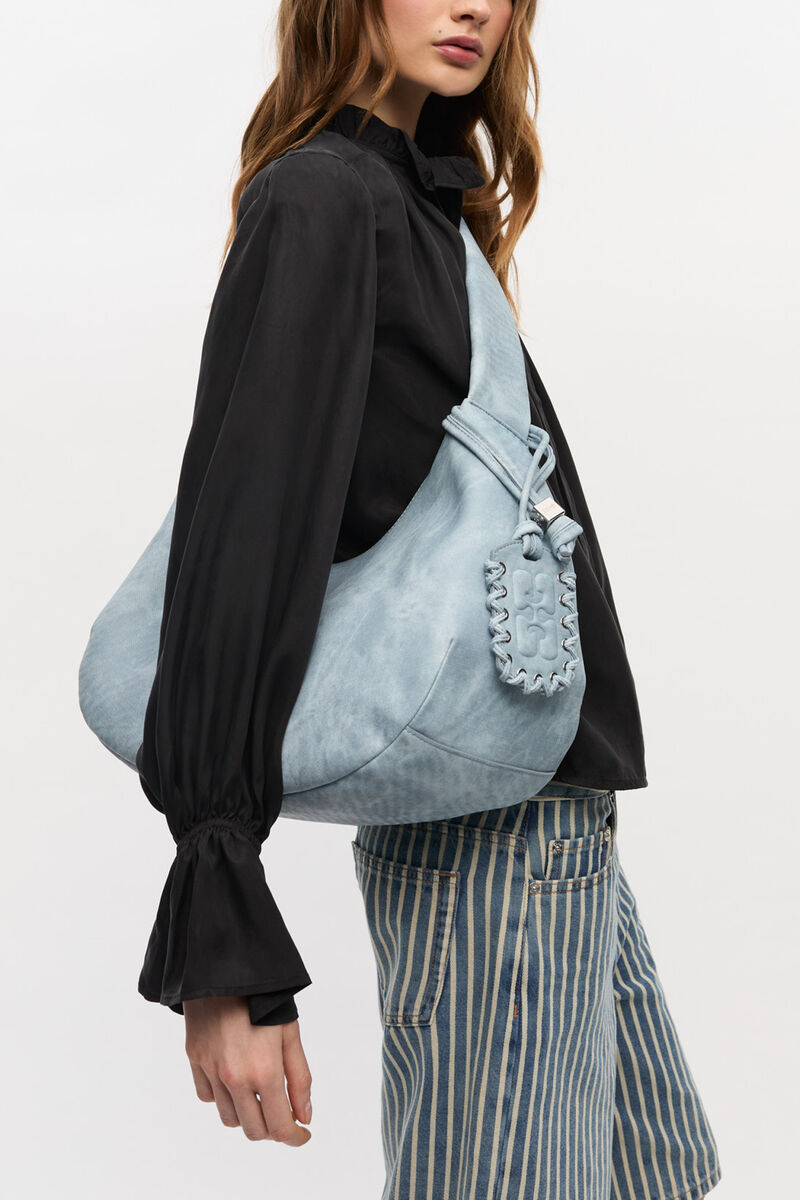 Ganni Celestial Blue Bleached Medium Hobo Bag