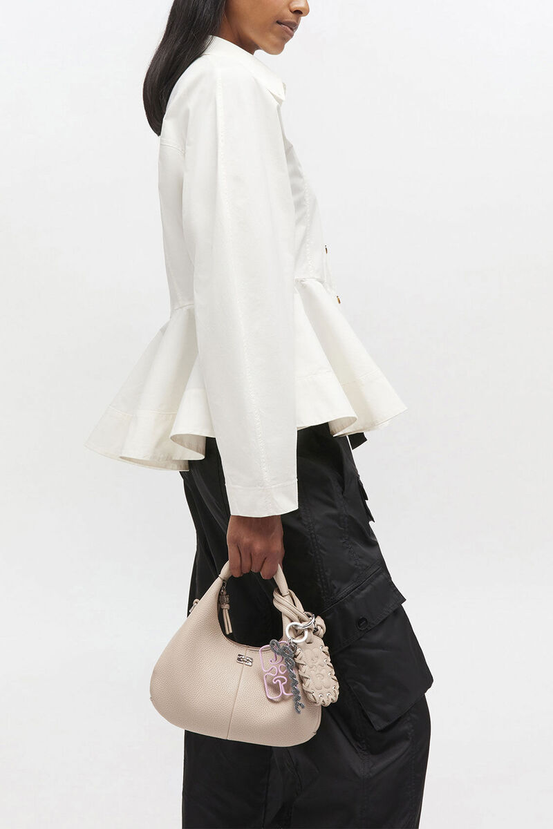 Ganni White Pepper Light Grey Mini Hobo Bag