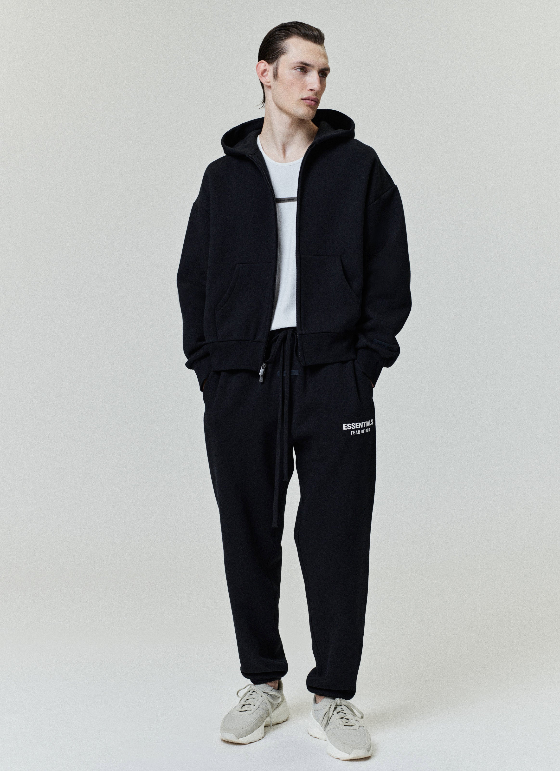 Essentials Classic Full Zip-Up Hoodie Vintage Black