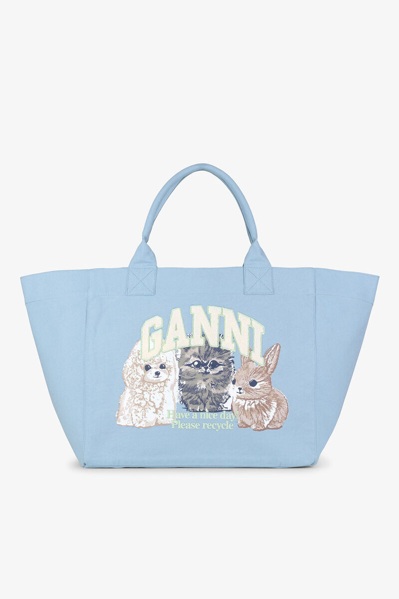 Ganni Soft Chambray Blue Xxl Animal Print Tote