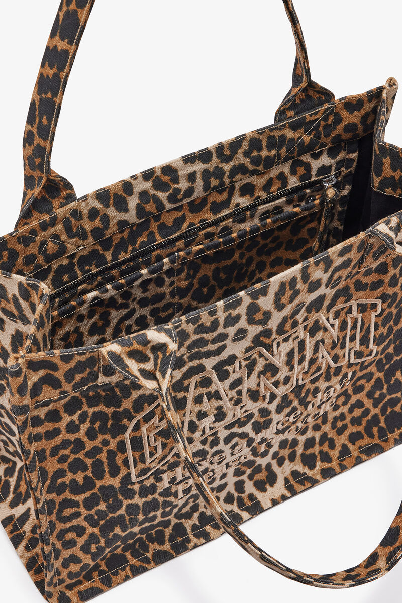 Ganni Leopard Large Canvas Tote Bag