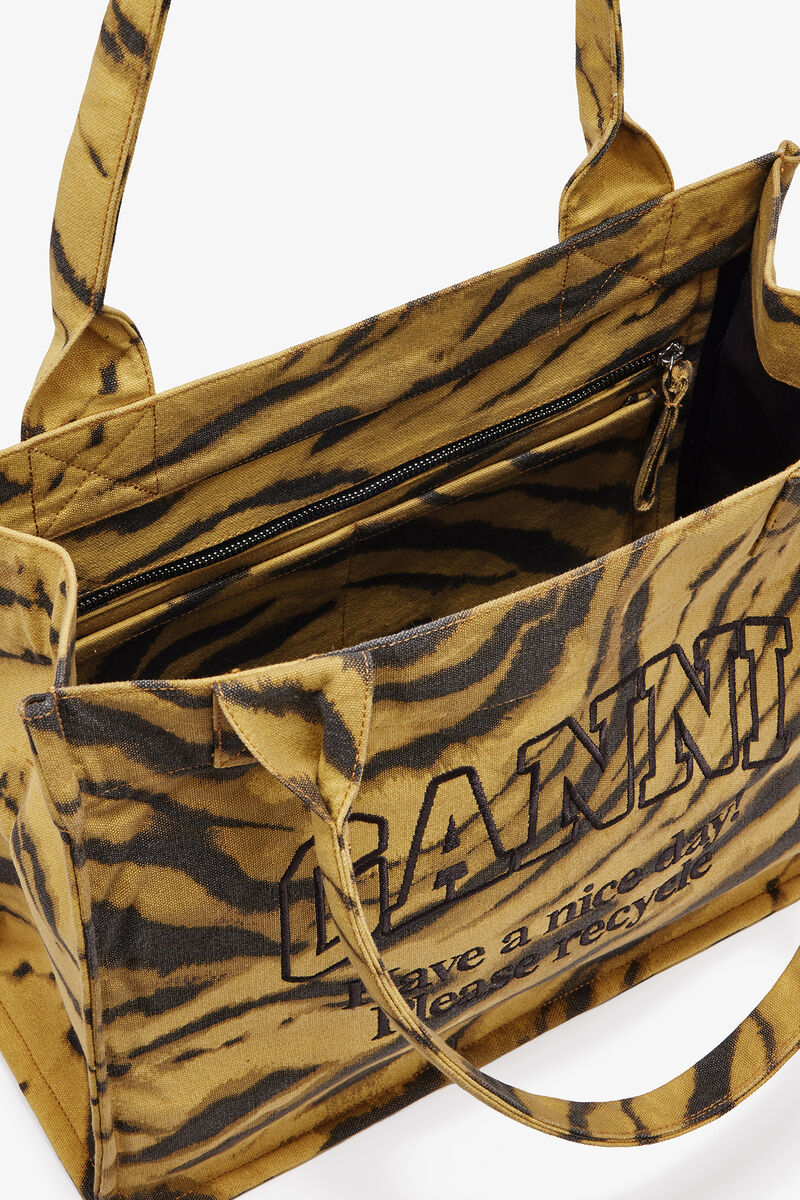 Ganni Khaki Zebra Print Large Tote
