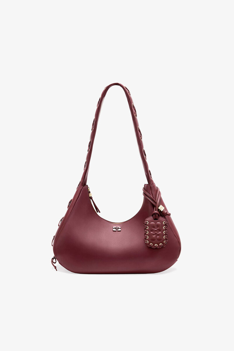 Ganni Burgundy Medium Laces Hobo Bag