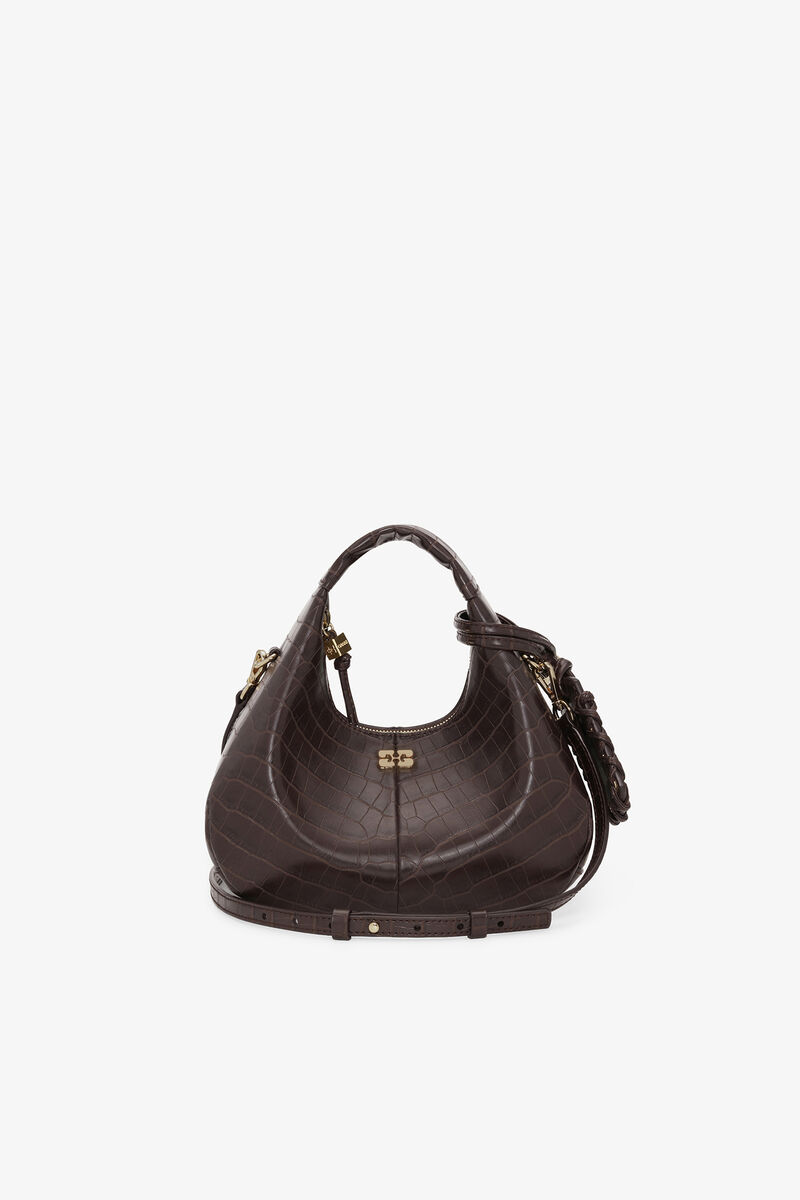 Ganni Chocolate Fondant Brown Croco Mini Hobo Bag