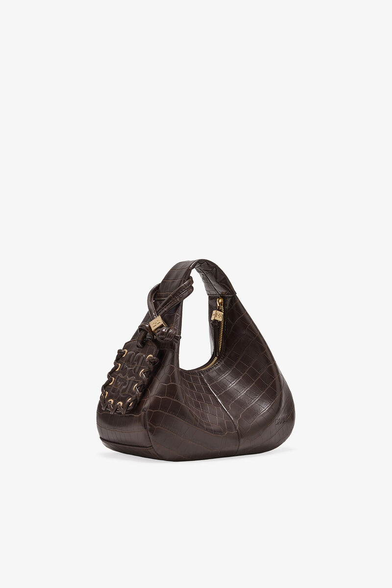 Ganni Chocolate Fondant Brown Croco Mini Hobo Bag