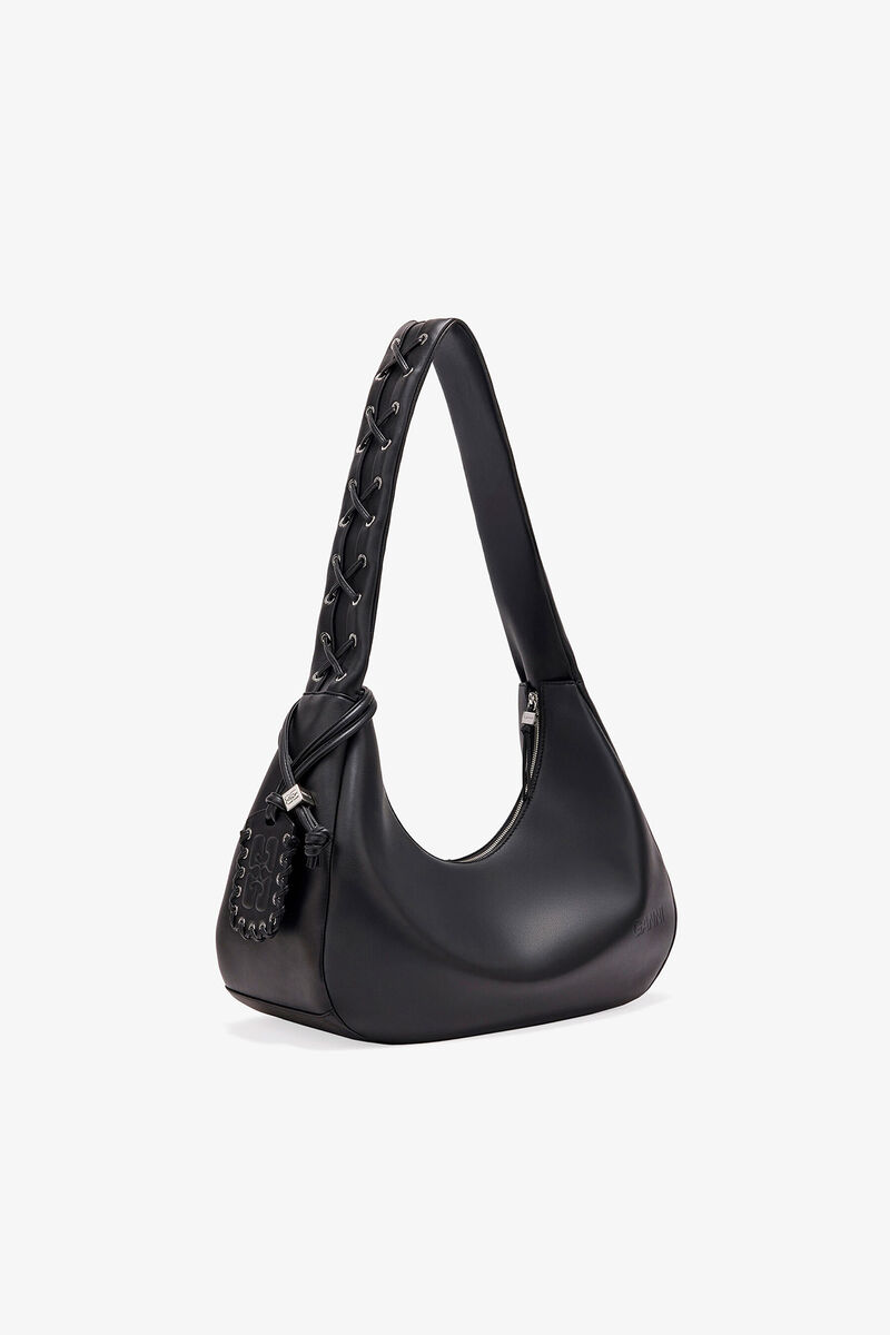 Ganni Black Medium Laces Hobo Bag