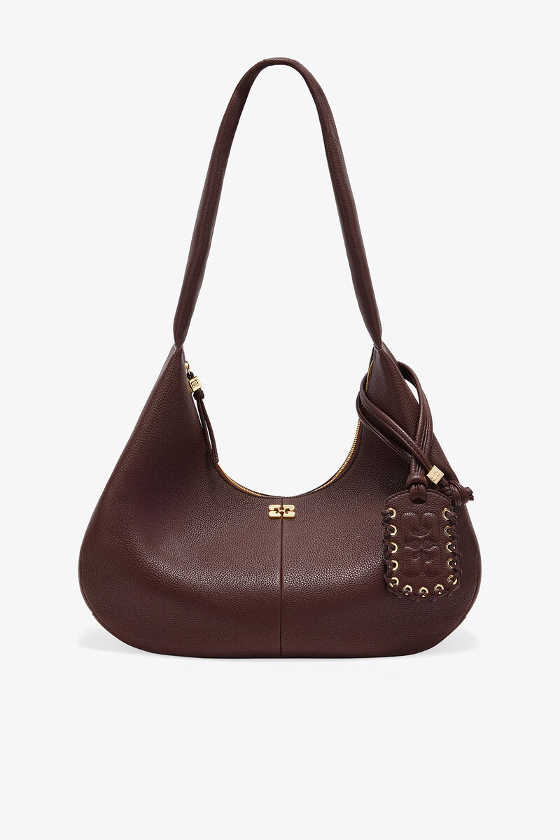 Ganni Chicory Coffee Brown Grained Medium Hobo Bag