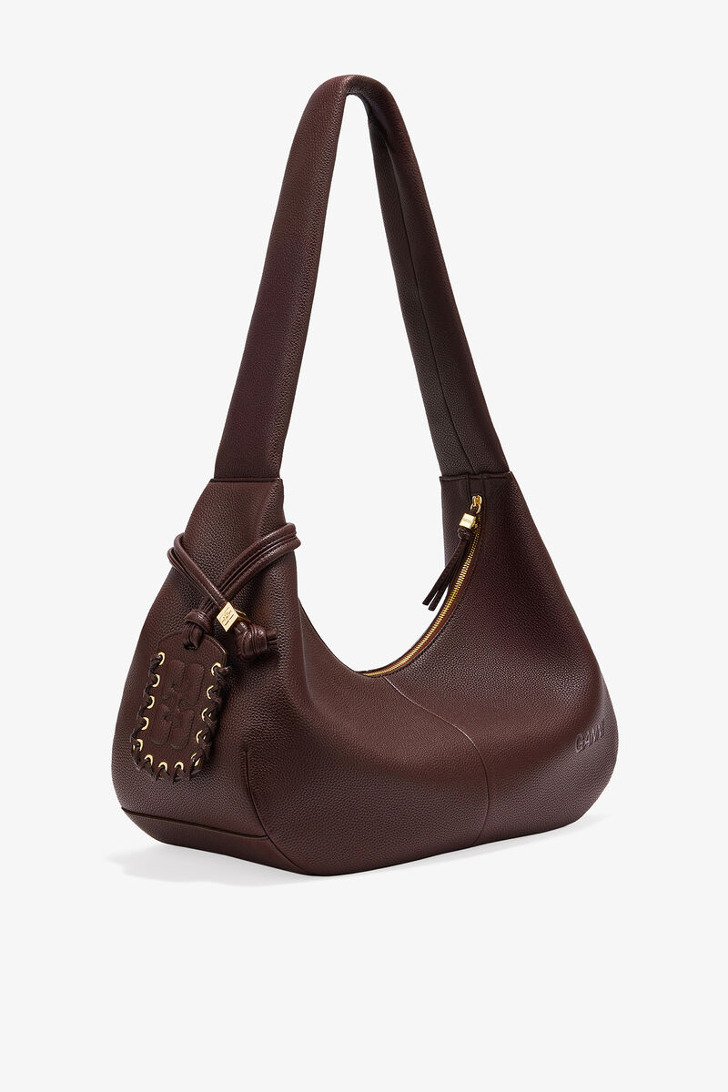 Ganni Chicory Coffee Brown Grained Medium Hobo Bag