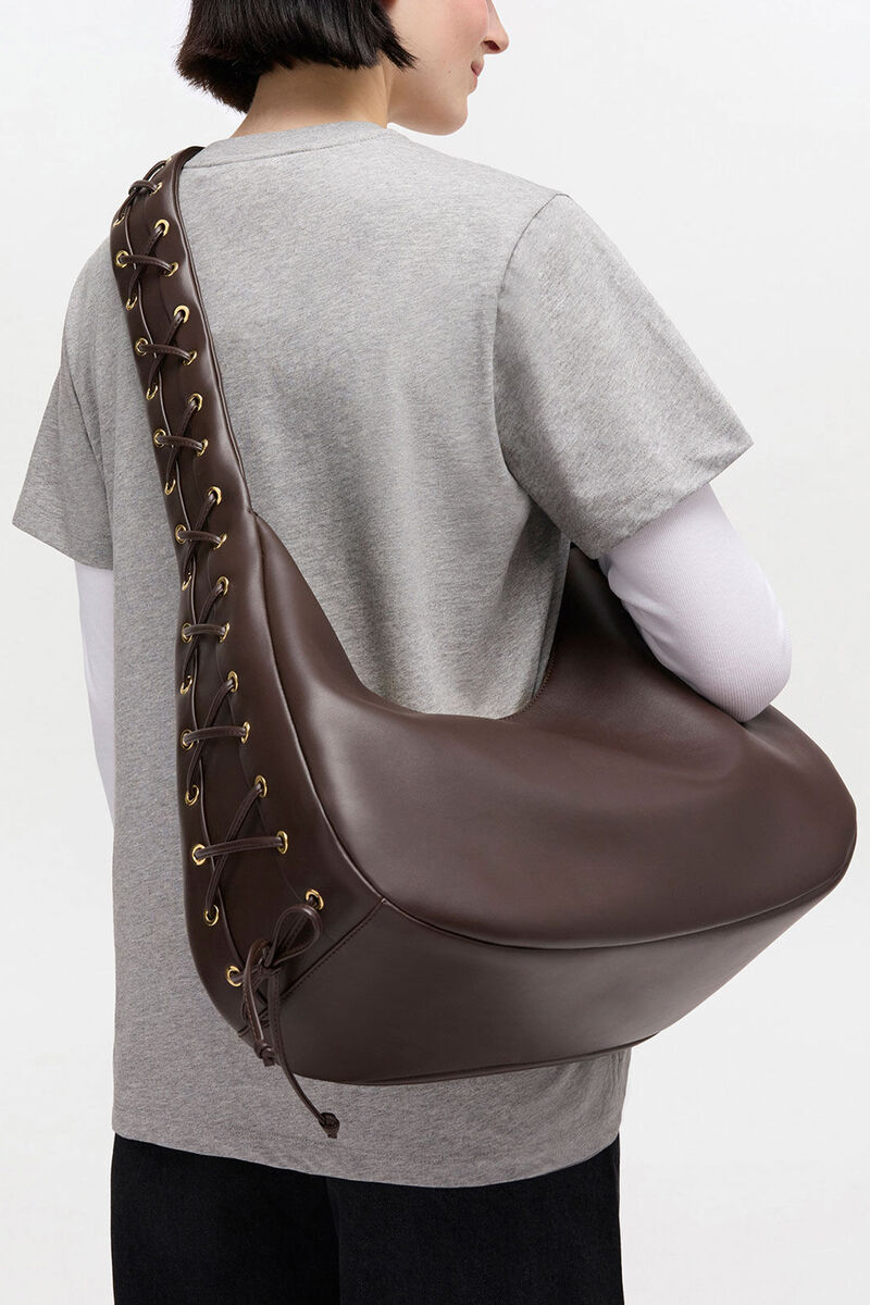 Ganni Chocolate Torte Brown Medium Laces Hobo Bag