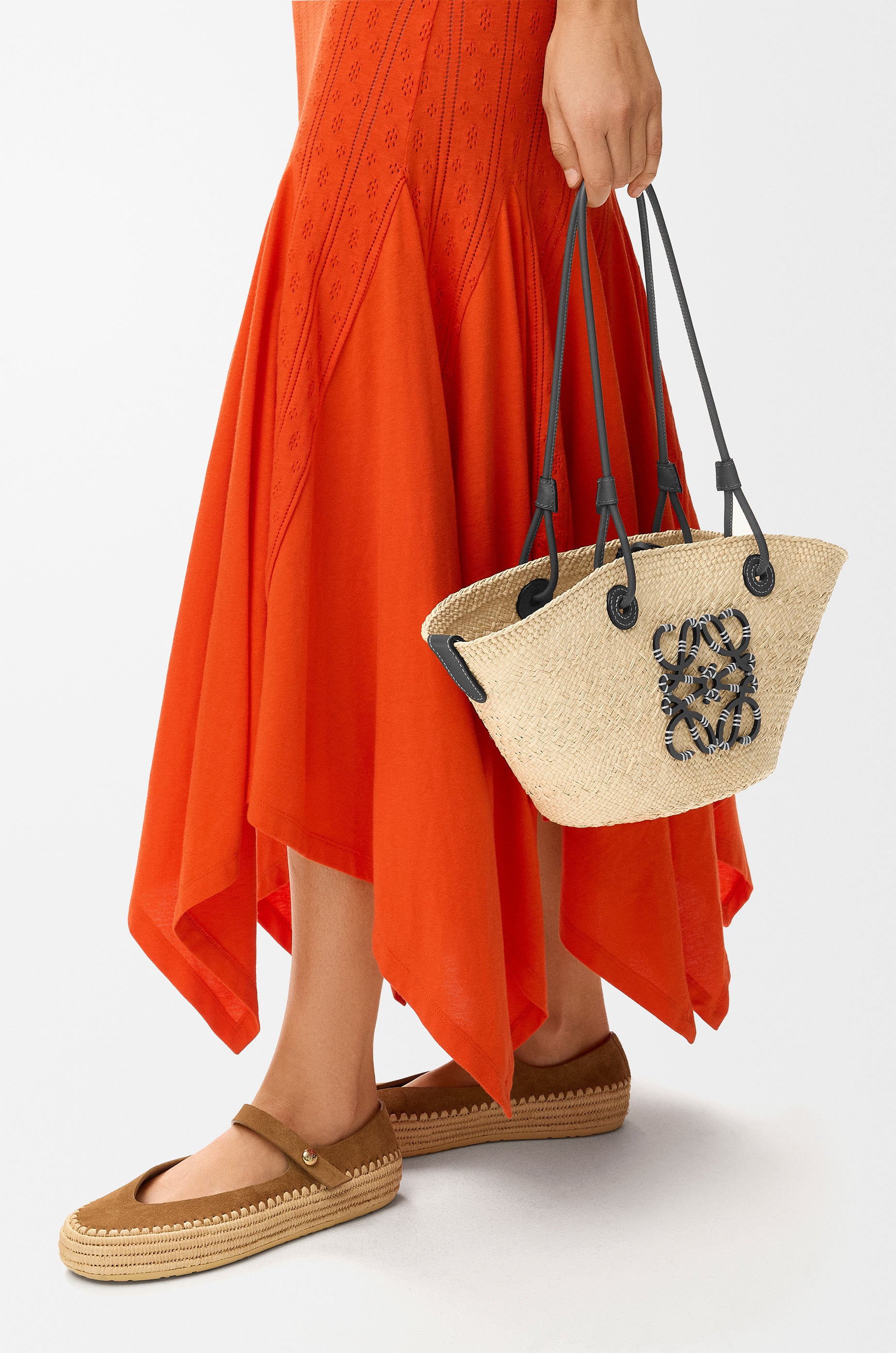 Loewe Small Anagram basket bag in iraca palm and calfskin