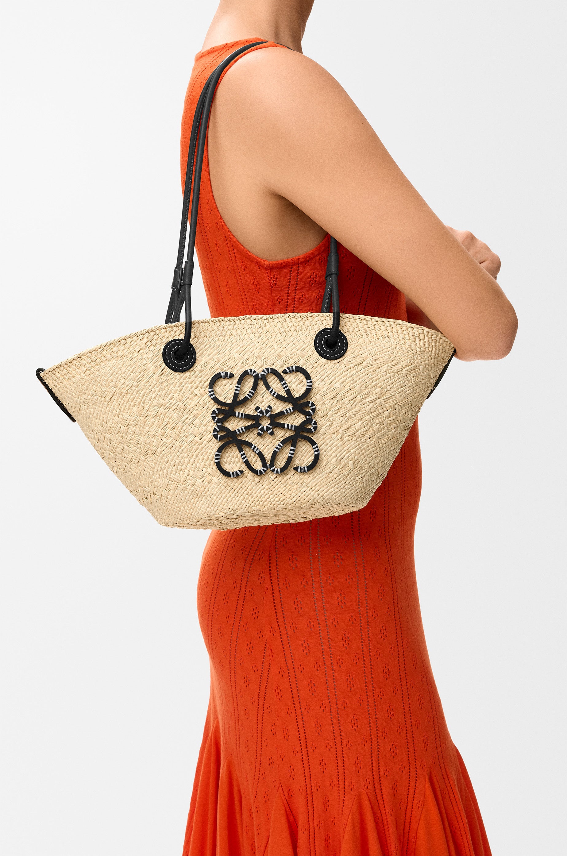Loewe Small Anagram basket bag in iraca palm and calfskin