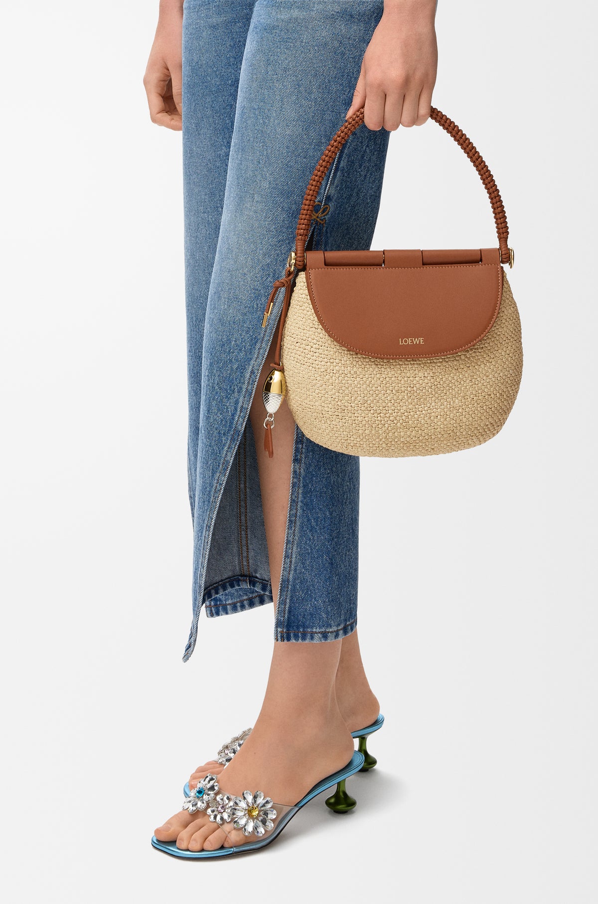 Loewe Medium Pescador bag in raffia and calfskin