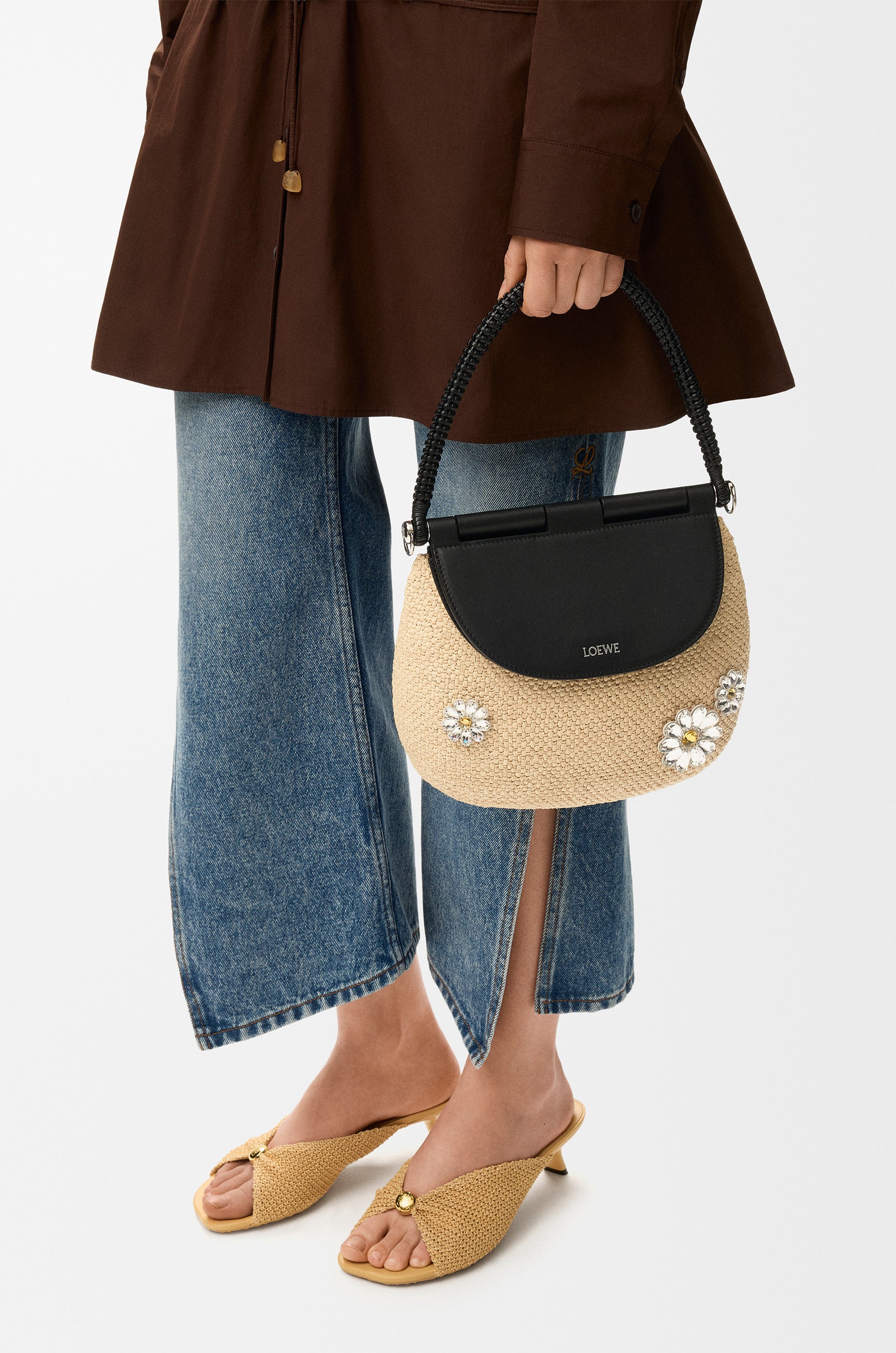 Loewe Medium Pescador bag in raffia and calfskin