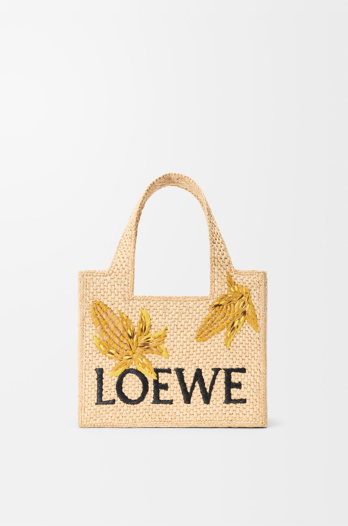 Loewe Small LOEWE Font tote in raffia
