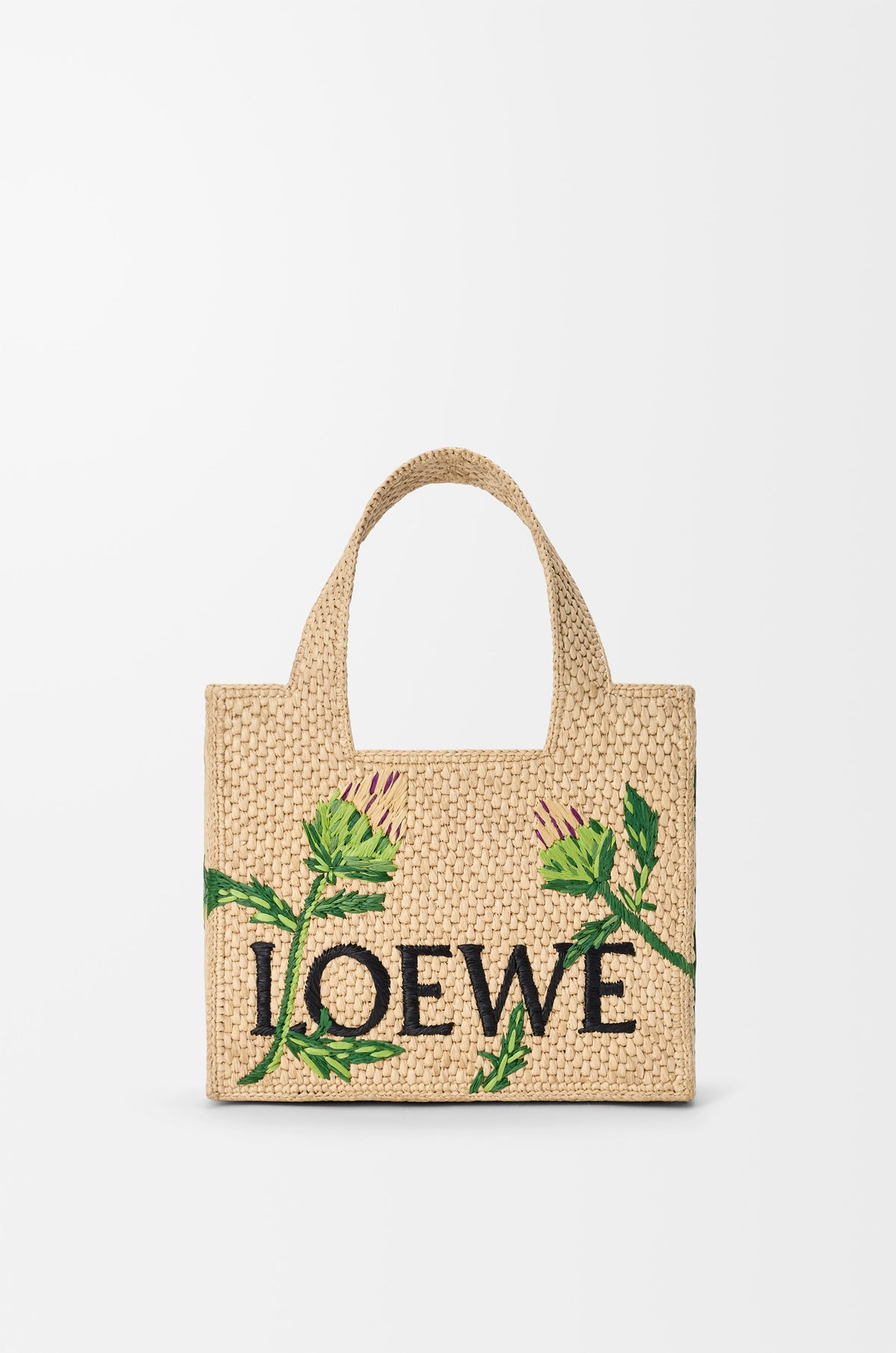 Loewe Small LOEWE Font tote in raffia