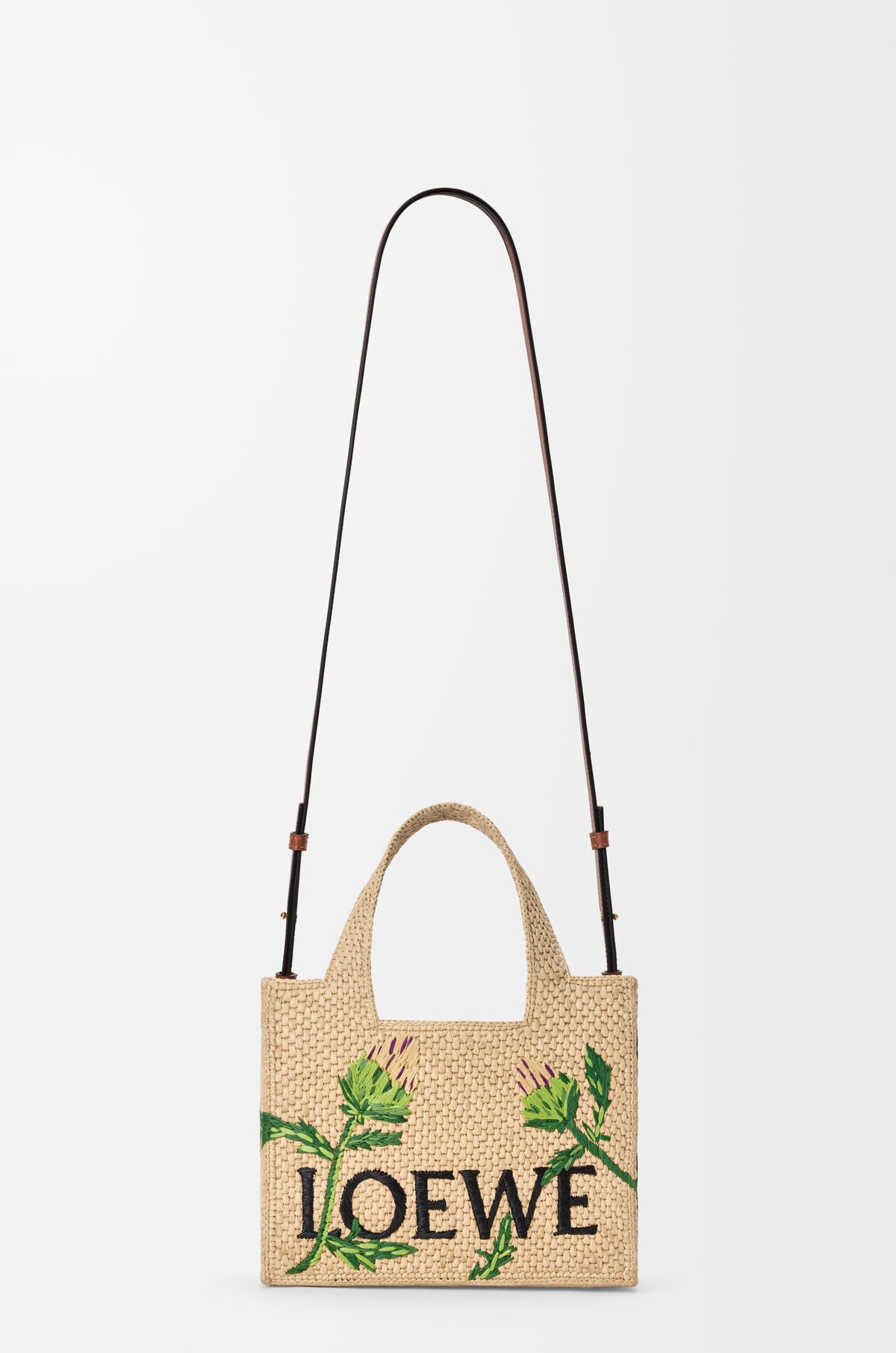 Loewe Small LOEWE Font tote in raffia