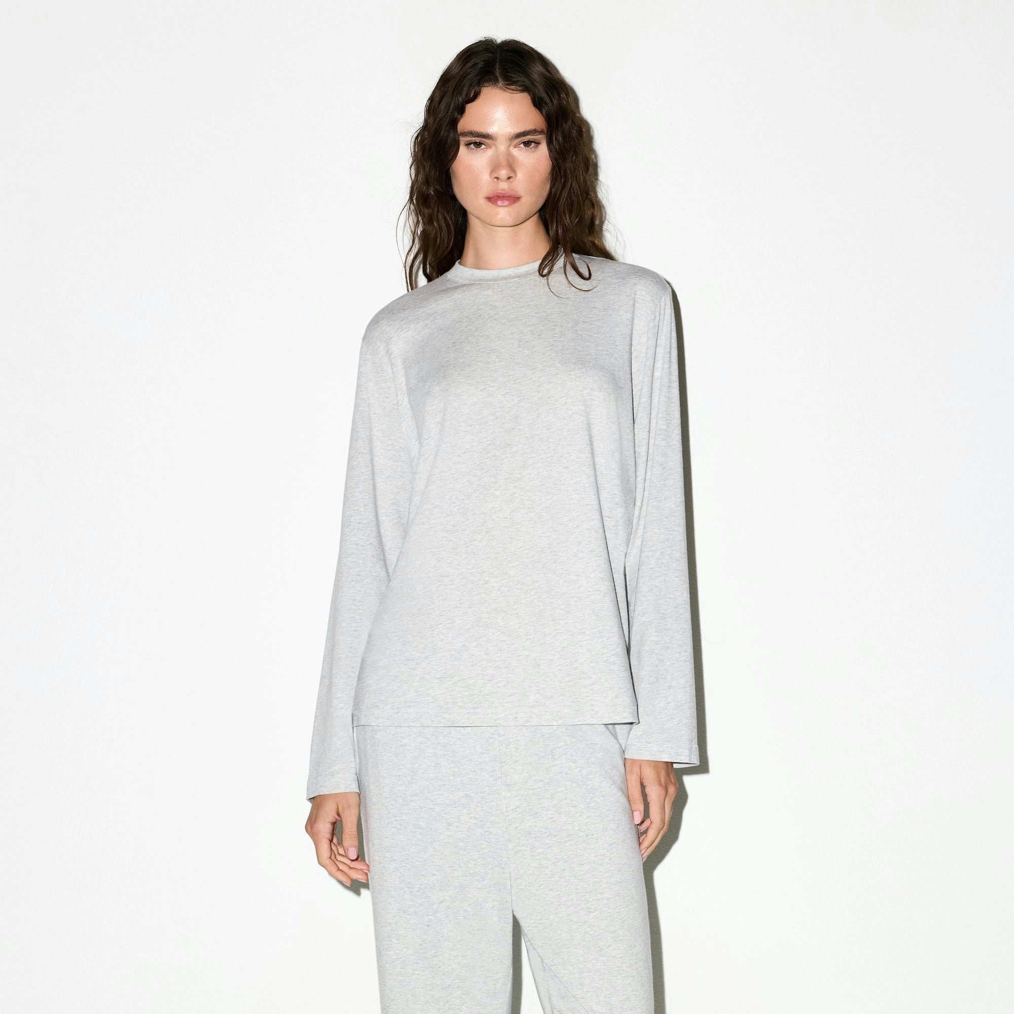 Skims Boyfriend Long Sleeve T-Shirt Light Heather Grey