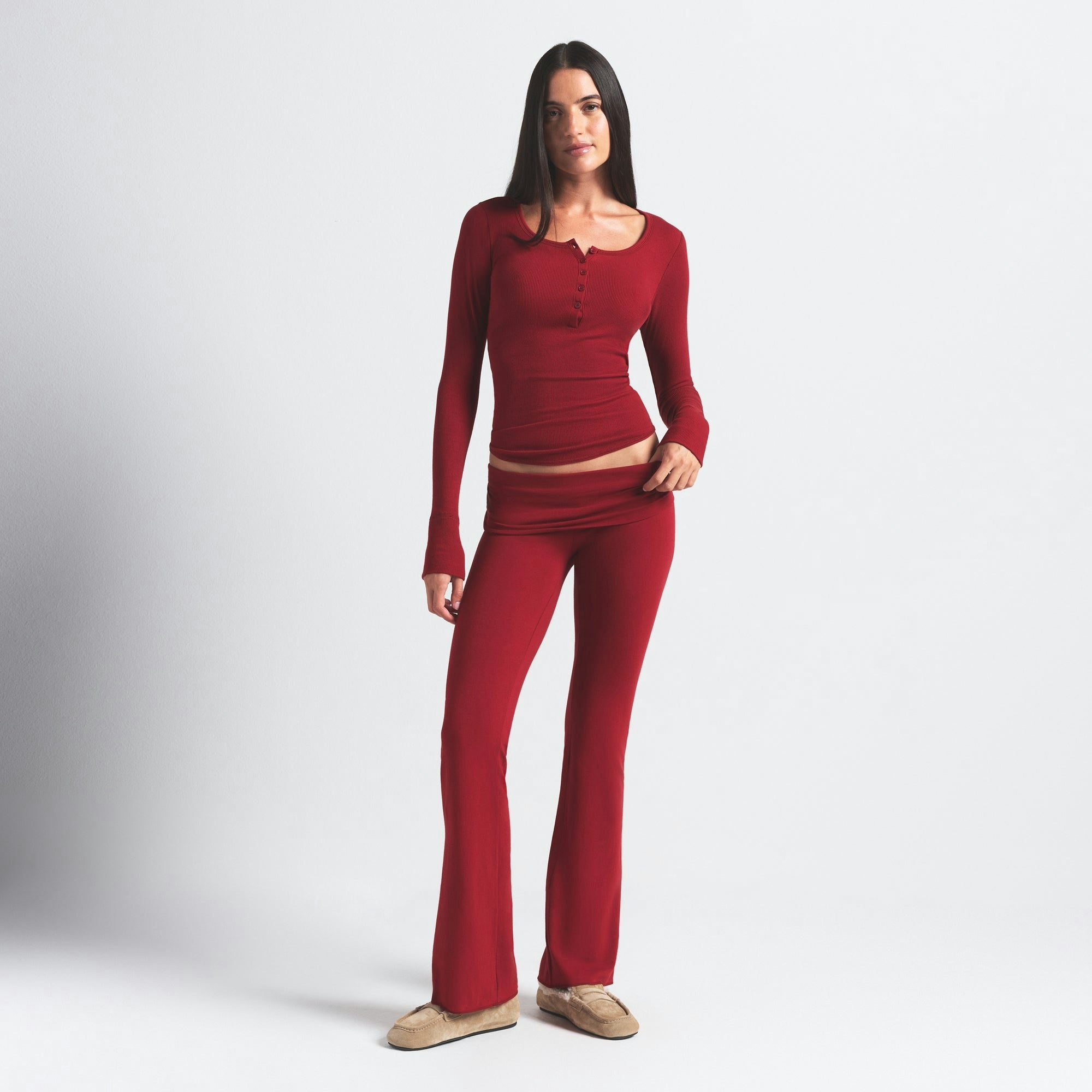 Skims Cotton Jersey Foldover Pant Brick