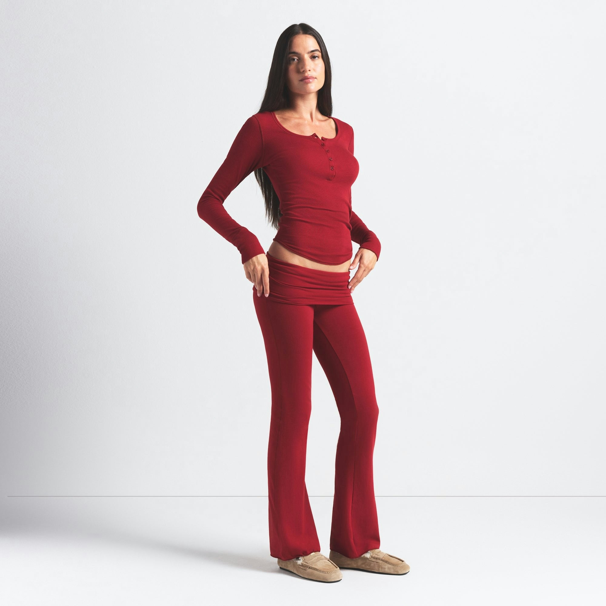 Skims Cotton Jersey Foldover Pant Brick