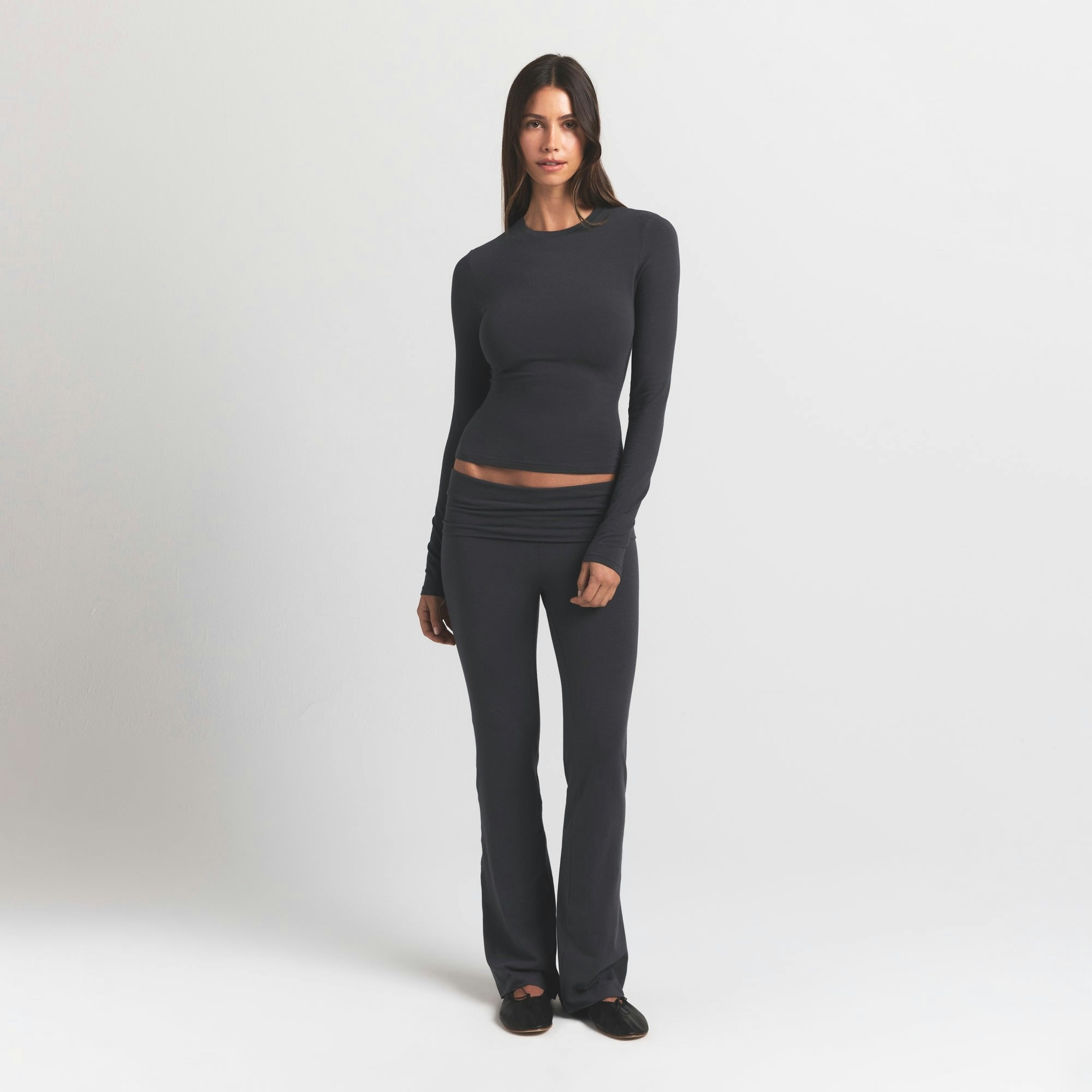 Skims Cotton Jersey Long Sleeve T-Shirt Ash