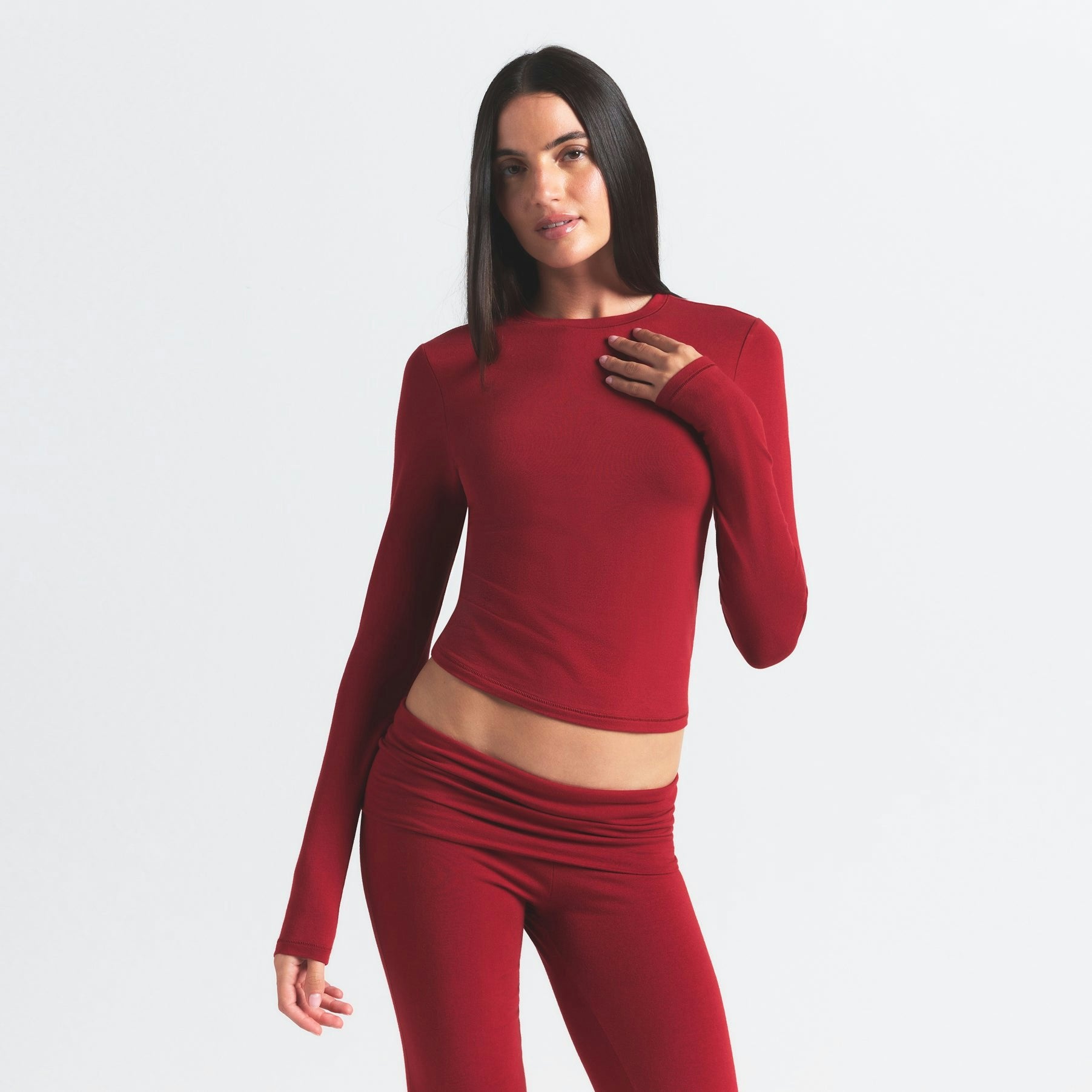 Skims Cotton Jersey Long Sleeve T-Shirt Brick
