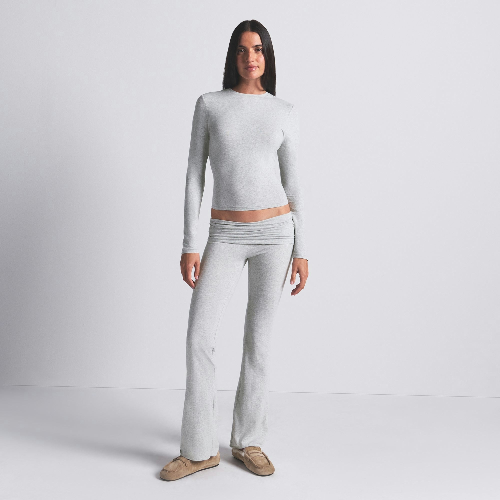 Skims Cotton Jersey Long Sleeve T-Shirt Light Heather Grey