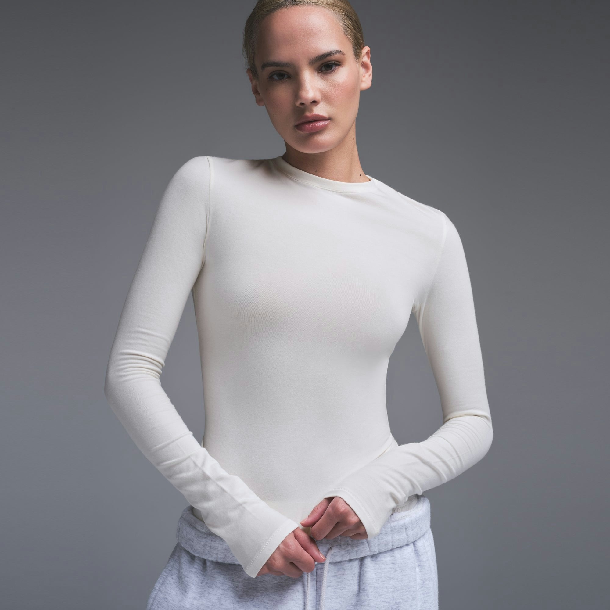 Skims Cotton Jersey Long Sleeve T-Shirt Marble