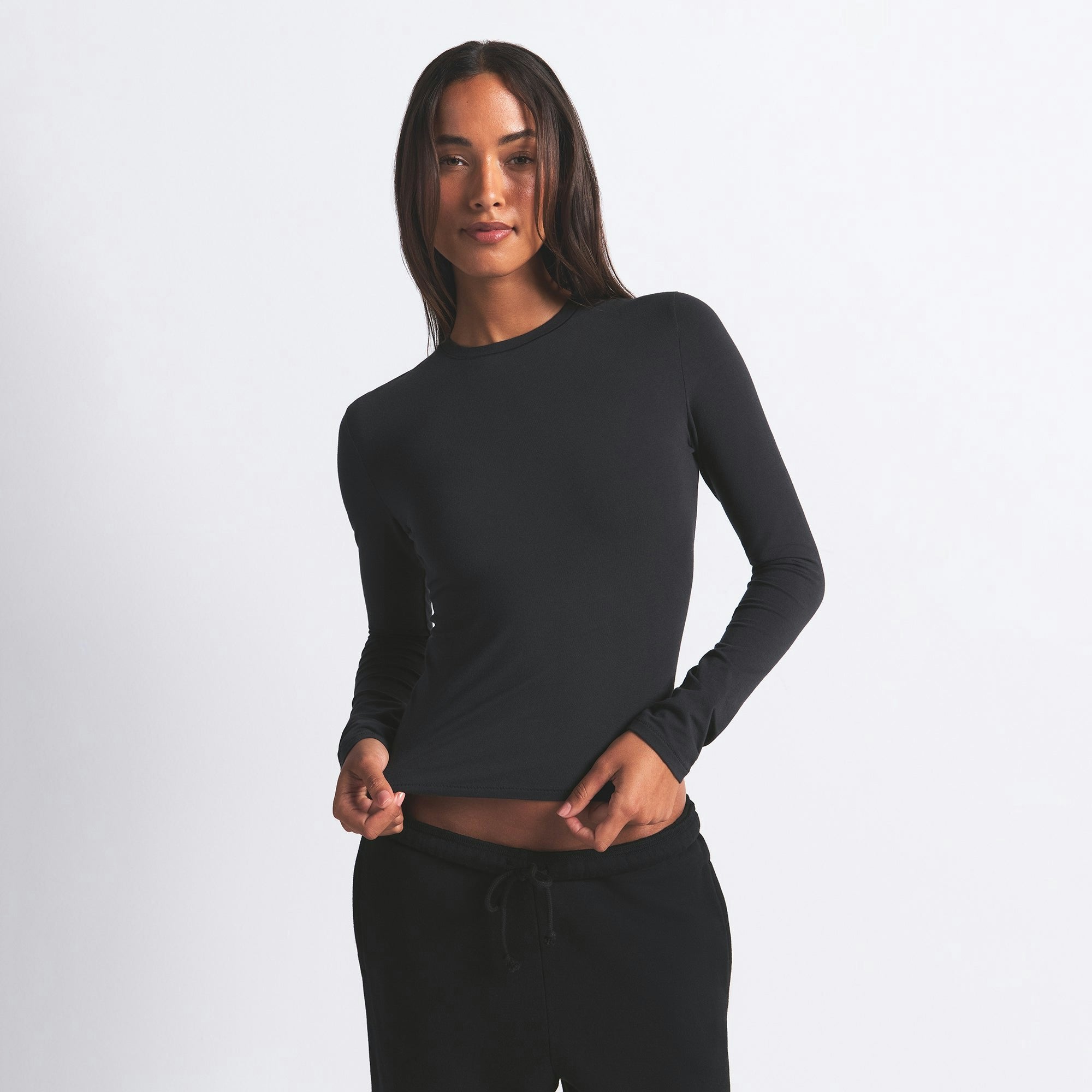 Skims Cotton Jersey Long Sleeve T-Shirt Soot