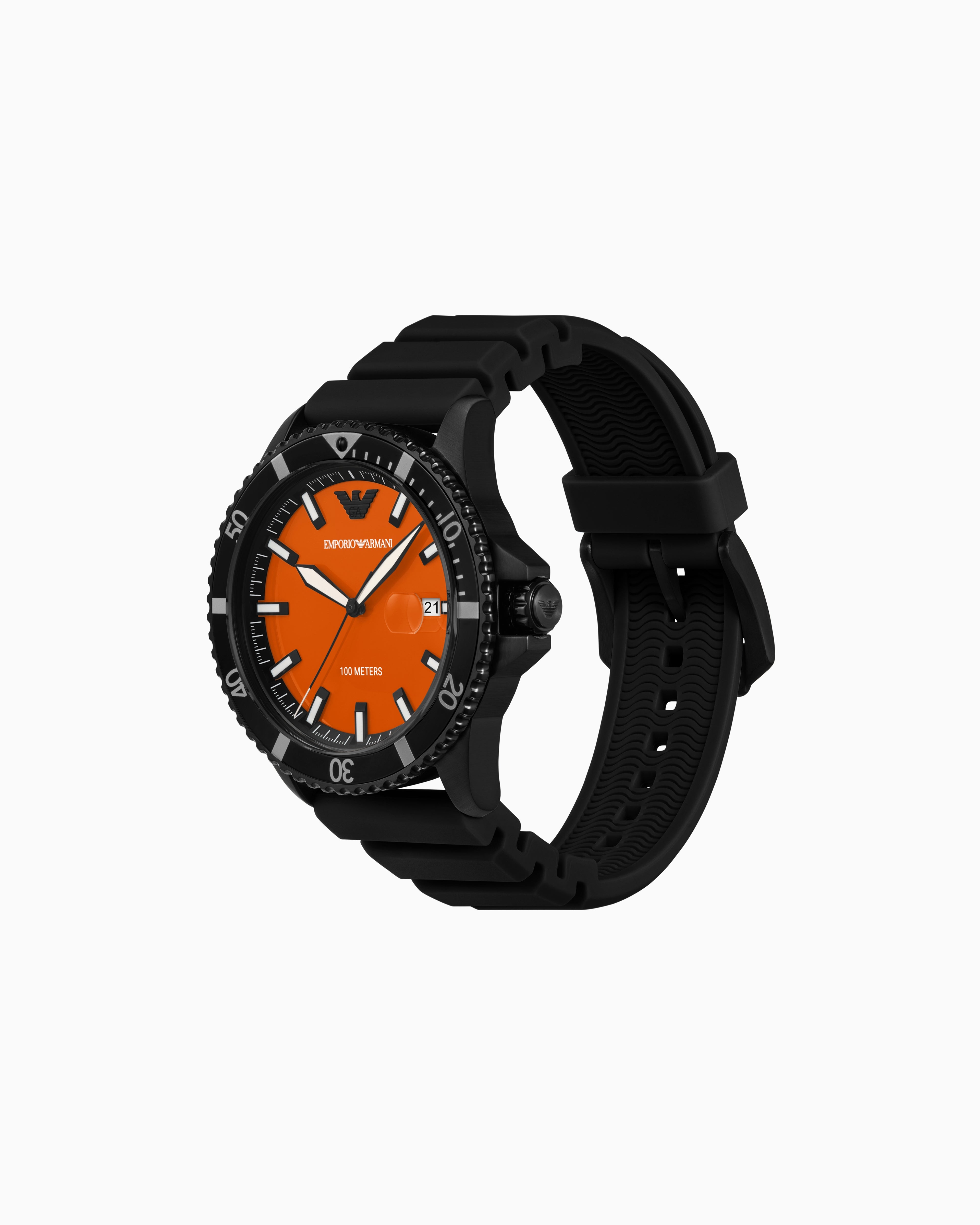 Emporio Armani World Explorer Three-Hand Date Black Silicone Watch