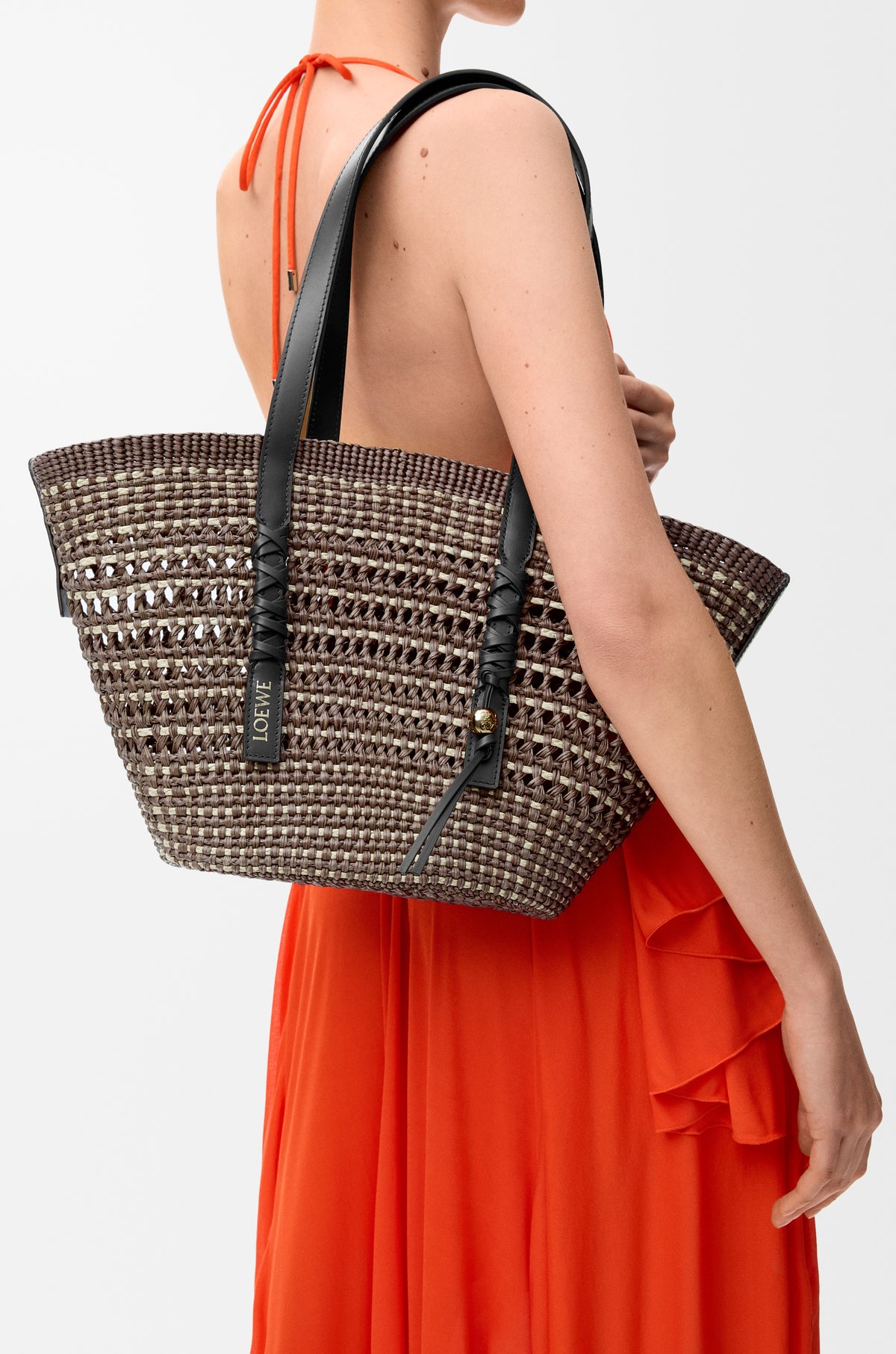 Loewe Medium Braid basket in iraca palm and calfskin