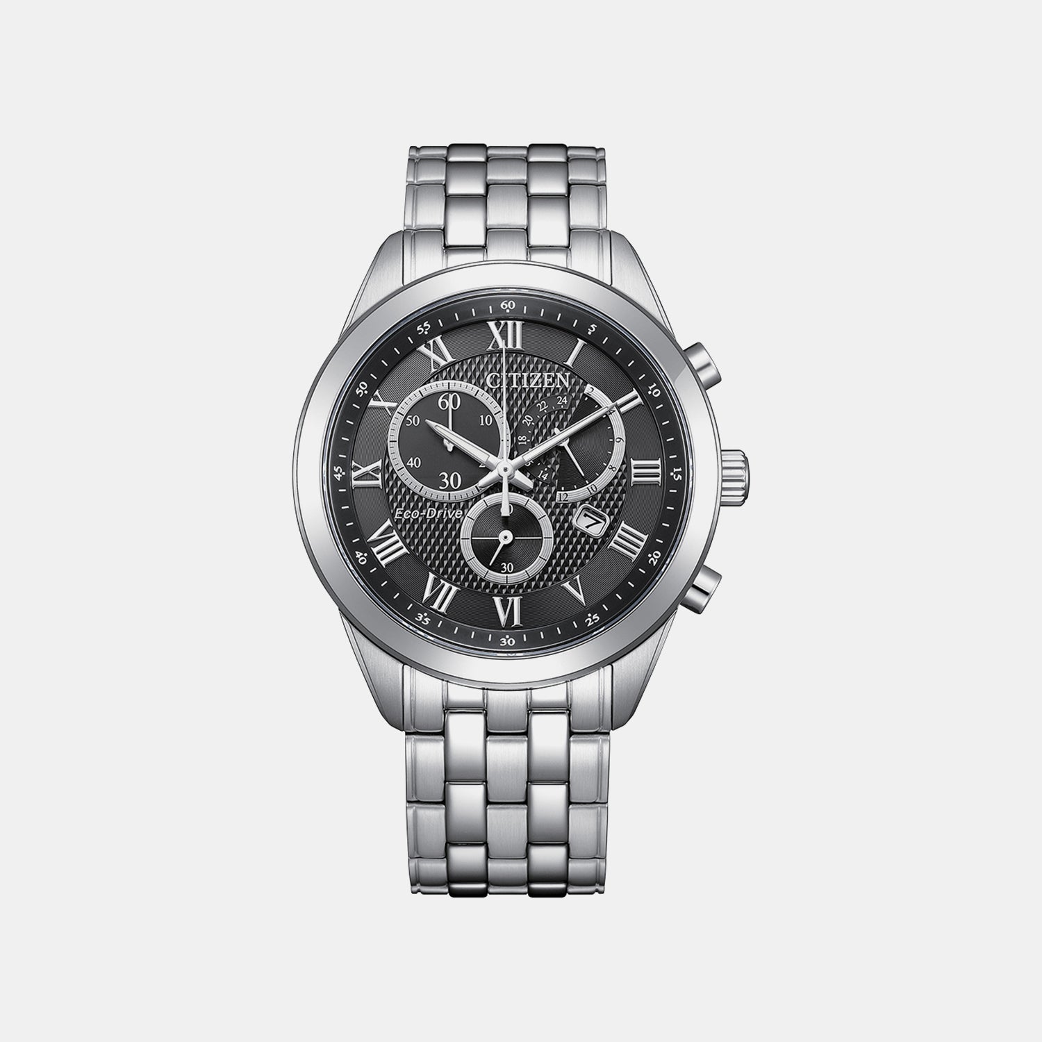 Citizen Eco-Drive Men Quartz Black Dial Chronograph Stainless Steel Watch At2600-57E