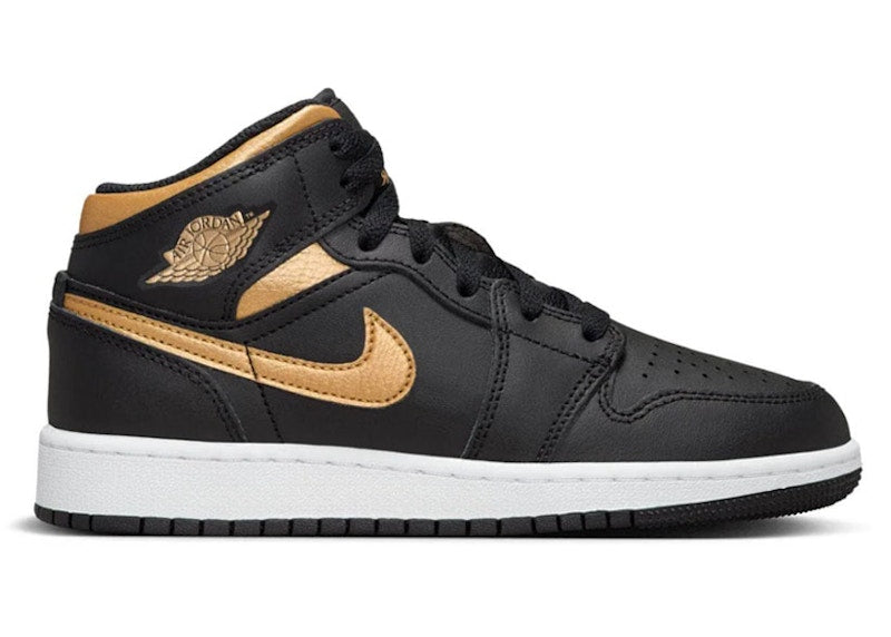 Jordan 1 Mid Black Metallic Gold Swoosh (Gs)