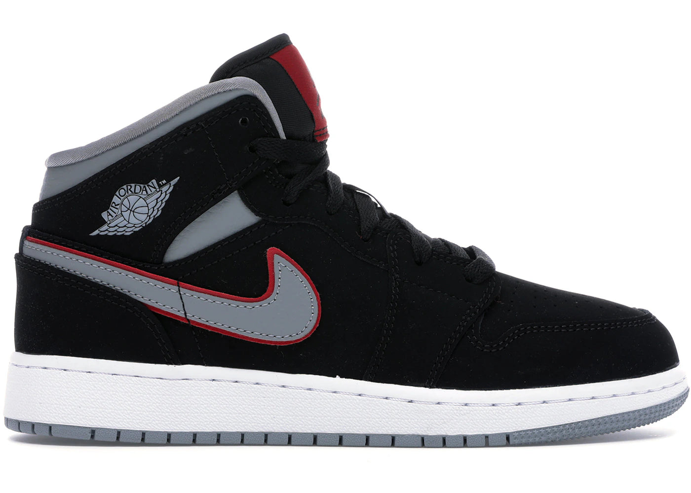Jordan 1 Mid Black Particle Grey Gym Red (Gs)