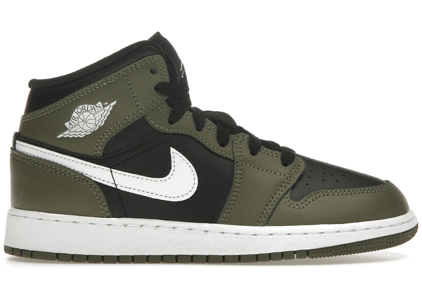 Jordan 1 Mid Black White Olive (Gs)