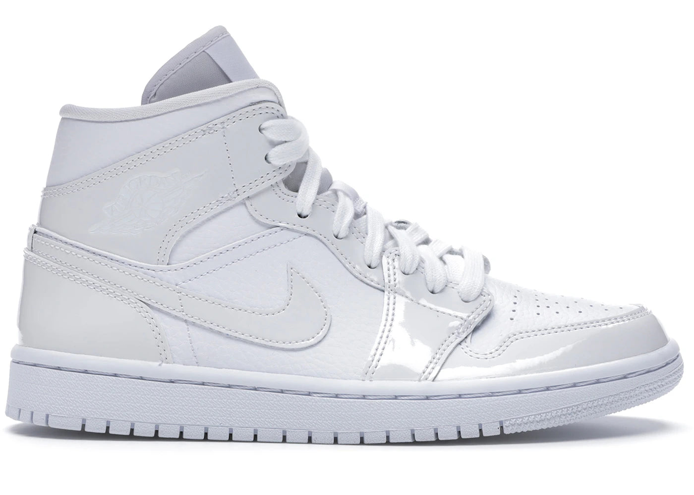 Jordan 1 Mid Triple White Patent Swoosh (Women'S)
