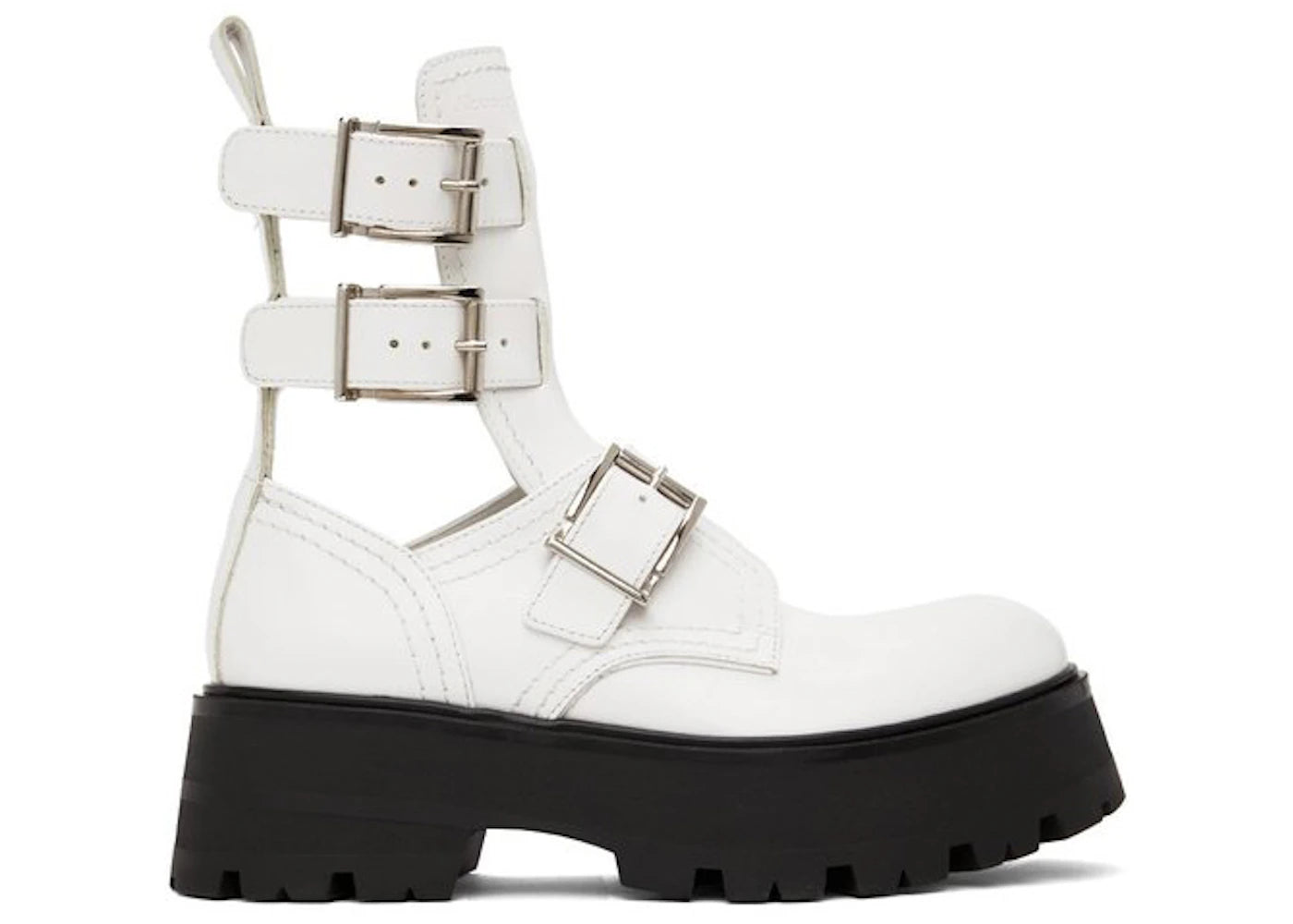 alexander mcqueen buckle fastening ankle boots white black (women's)