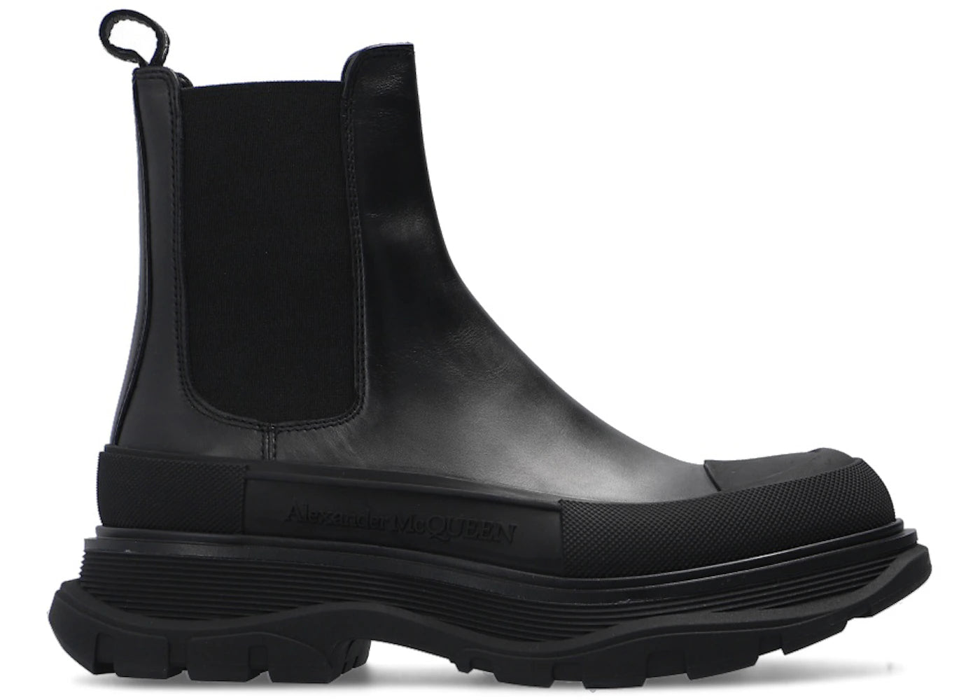 alexander mcqueen chelsea tread ankle boot black (women's)