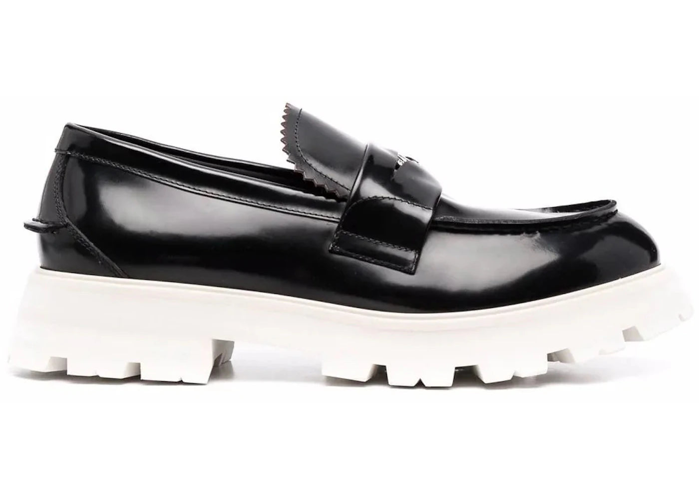 alexander mcqueen contrast sole leather penny loafers black white
